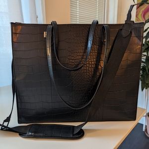 Beis Large Work Tote in Black Croc